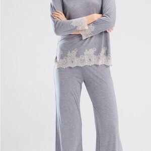 Natori Gray Luxe Shangri-La long sleeve Pajama Set